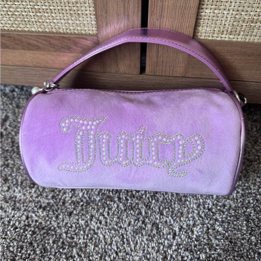 Juicy Couture Purple Lavender Velvet Barrel Shoulder Bag Pearls NWT